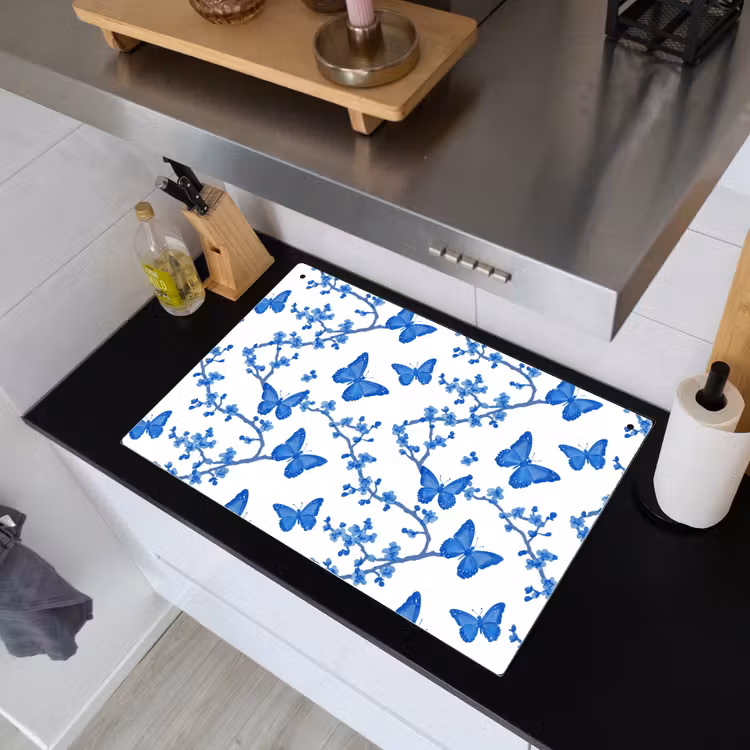 Vlinder - Bloemen - Blauw Inductie beschemer met haakjes klein 777 -sfeer1