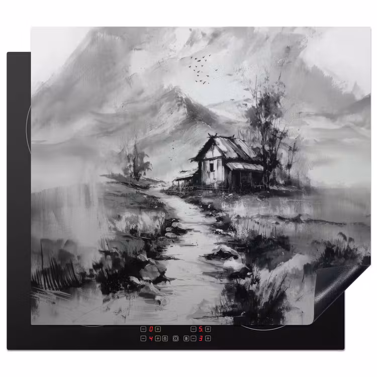 Hut - Grijs - Bergen - Mistig Inductie beschermer vinyl 3mm middel -3d