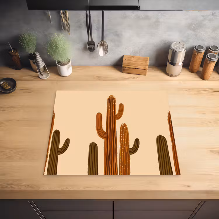 Cactus - Woestijn - Zand - Bruin Inductie beschermer vinyl 3mm middel -sfeer5