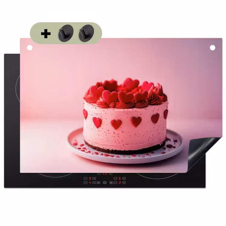 Taart - Hart - Roze Inductie beschemer met haakjes klein -3d