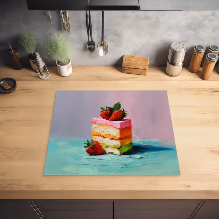 Taartje - Aardbeien - Glazuur - Kleurrijk Inductie beschermer vinyl 3mm middel -sfeer5