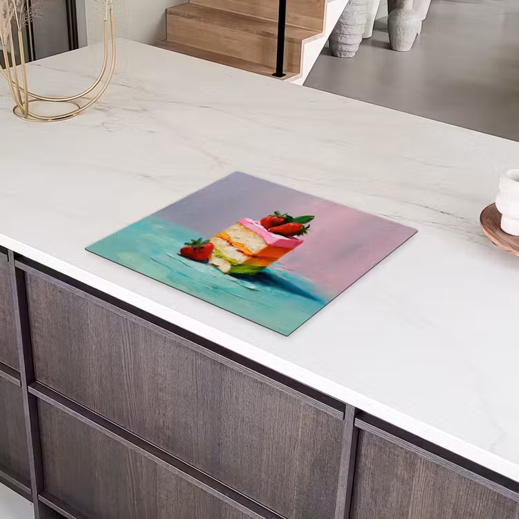 Taartje - Aardbeien - Glazuur - Kleurrijk Inductie beschermer vinyl 3mm middel -sfeer8