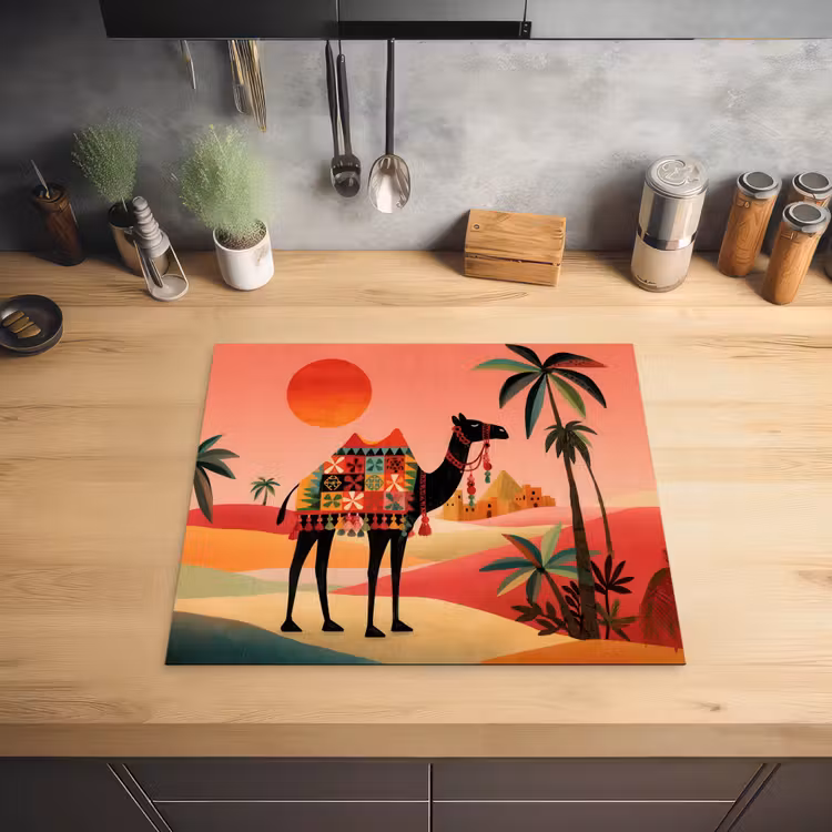 Kameel - Gekleurd tapijt - Duinen - Rode zon Inductie beschermer vinyl 3mm middel -sfeer5