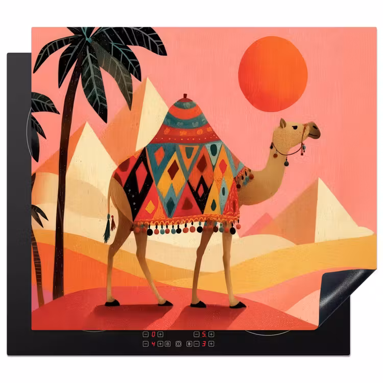 Kameel - Pyramides - Rode zon Inductie beschermer vinyl 3mm middel -3d