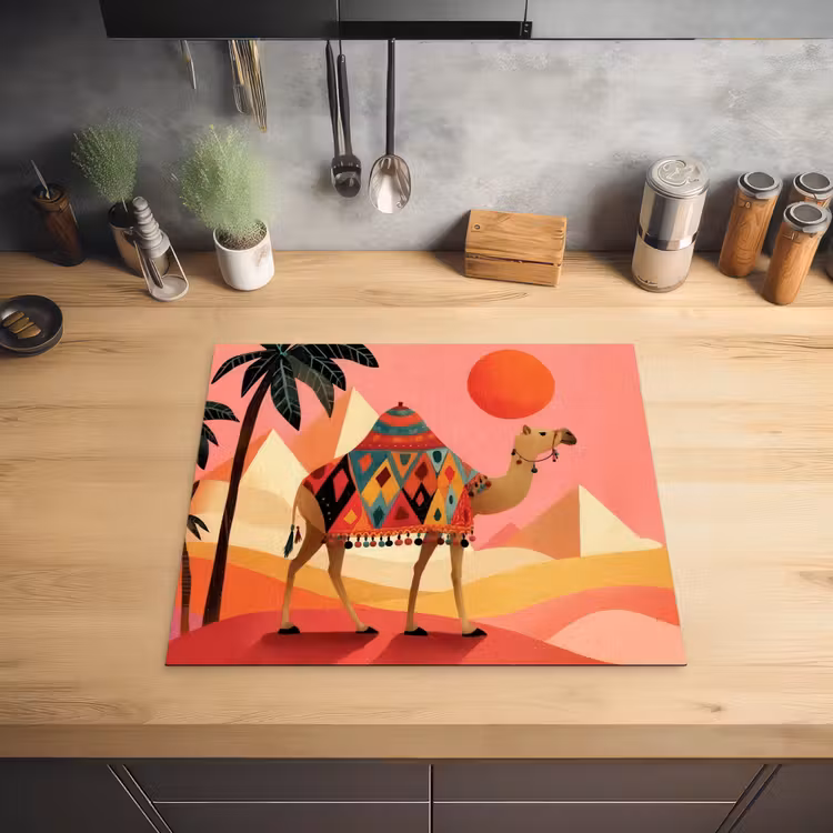 Kameel - Pyramides - Rode zon Inductie beschermer vinyl 3mm middel -sfeer5