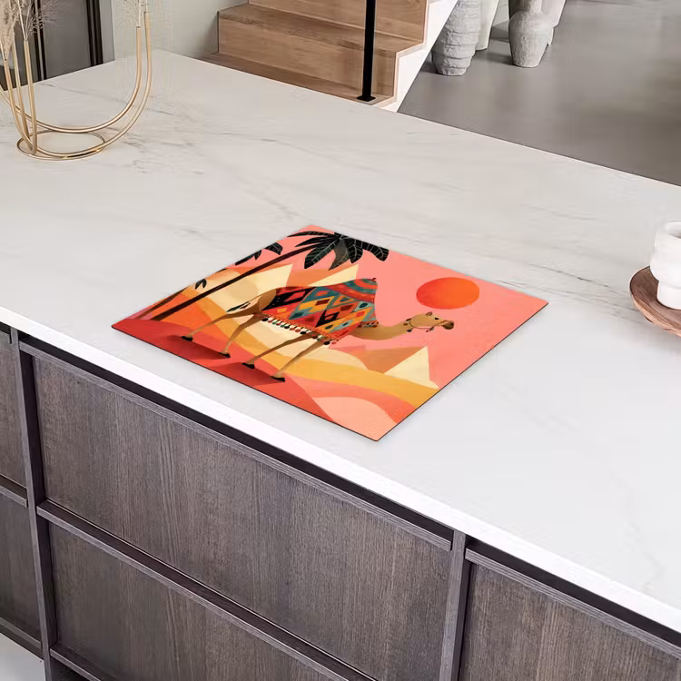 Kameel - Pyramides - Rode zon Inductie beschermer vinyl 3mm middel -sfeer8