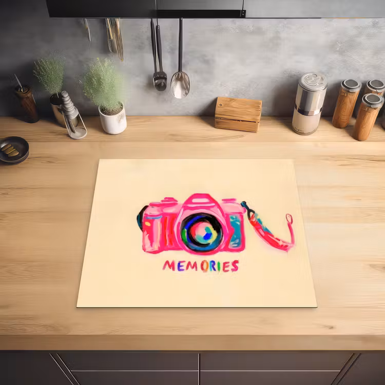 Camera - Memories - Roze - Geschilderd Inductie beschermer vinyl 3mm middel -sfeer5