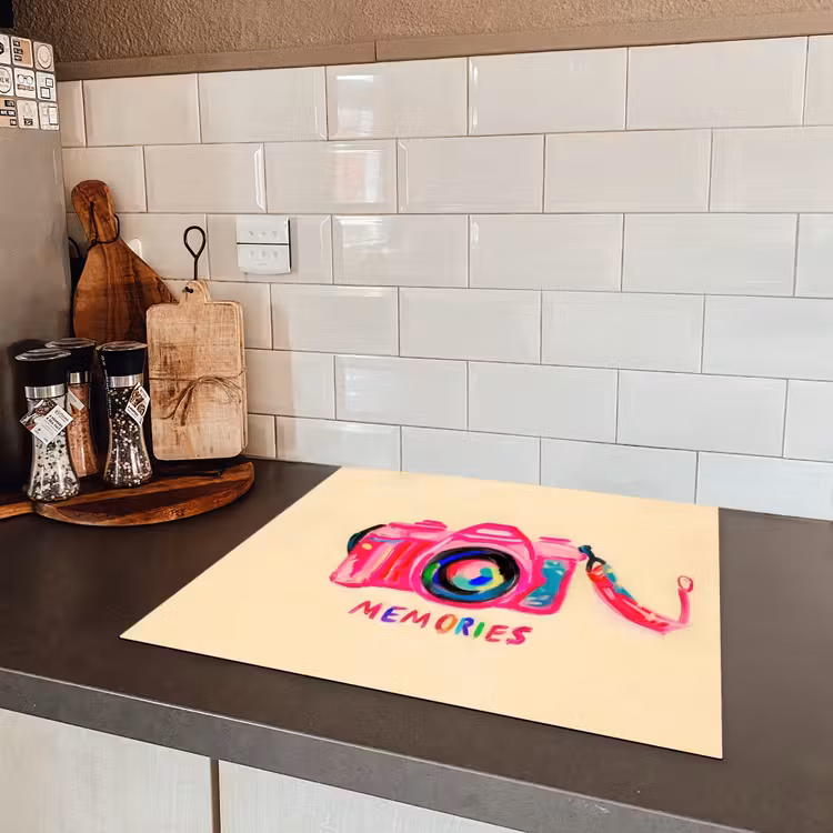 Camera - Memories - Roze - Geschilderd Inductie beschermer vinyl 3mm middel -sfeer3