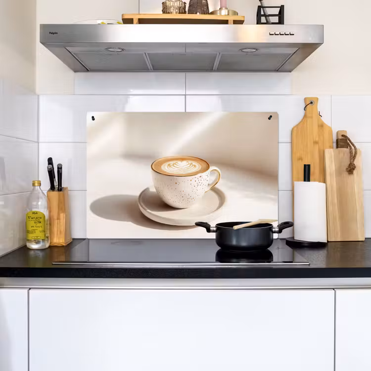 Cappuccino - Schuim - Schotel - Beige Inductie beschemer met haakjes klein -sfeer2