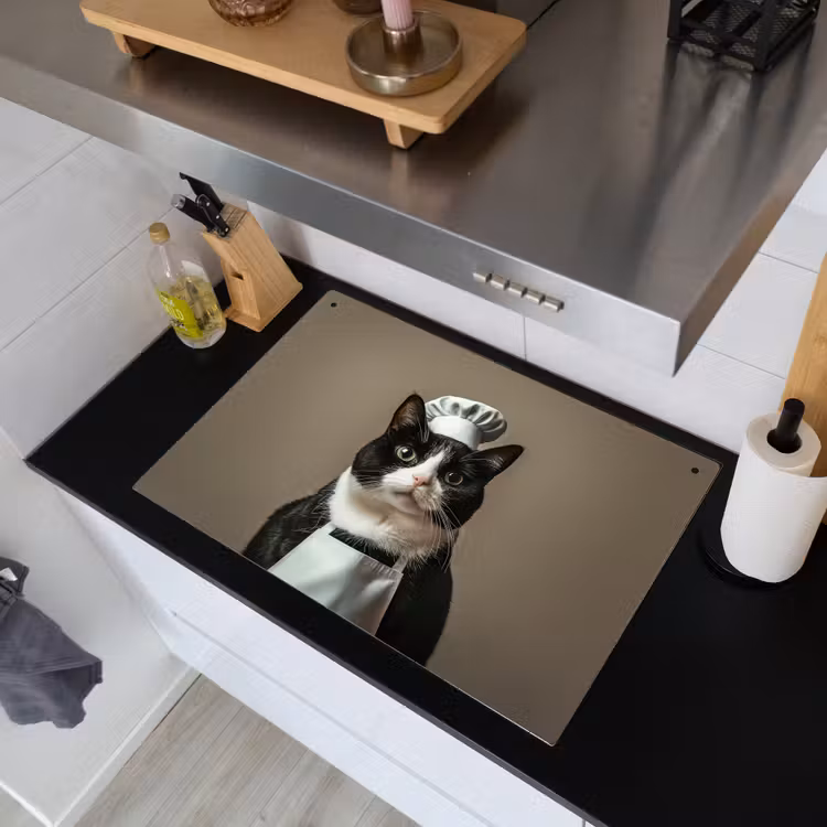 Kat - Kokskleding - Zwart - Wit Inductie beschemer met haakjes klein -sfeer1