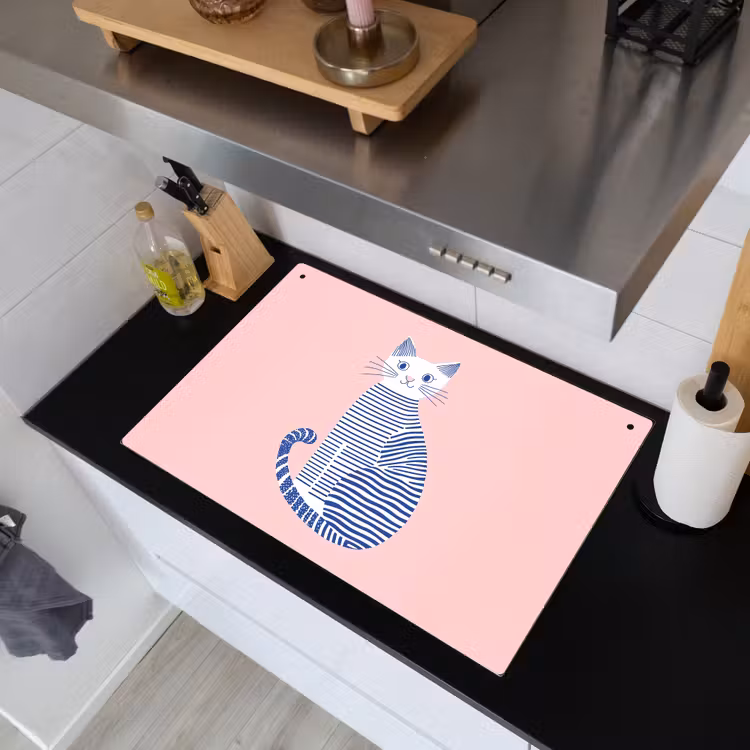 Kat - Illustratie - Minimalistisch - Roze Inductie beschemer met haakjes klein -sfeer1