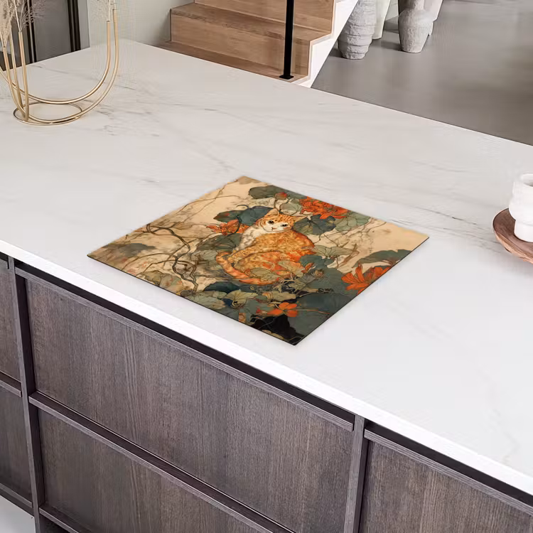 Kat - Sierlijk - Bloemen Inductie beschermer vinyl 3mm middel -sfeer8