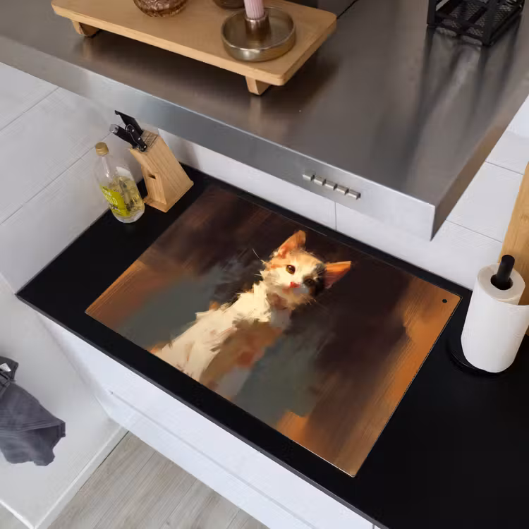 Kat - Geschilderd - Artistiek - Wit Inductie beschemer met haakjes klein -sfeer1