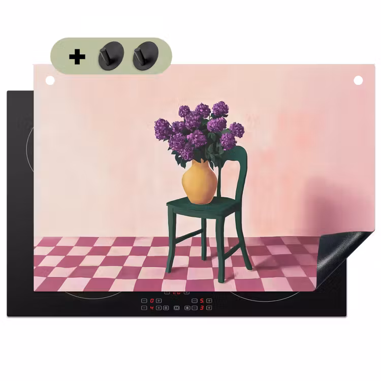 Stoel - Vaas - Bloemen - Geblokt Inductie beschemer met haakjes klein -3d