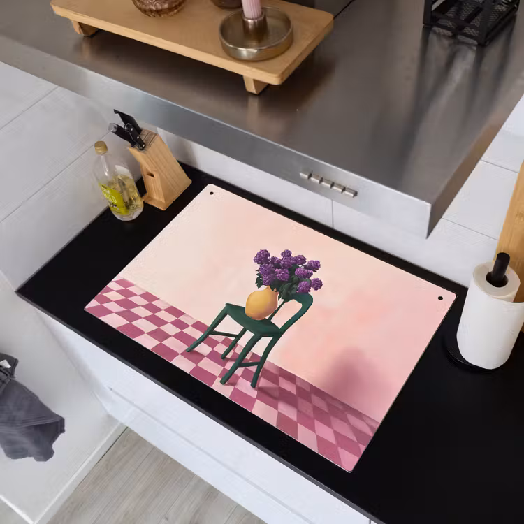 Stoel - Vaas - Bloemen - Geblokt Inductie beschemer met haakjes klein -sfeer1