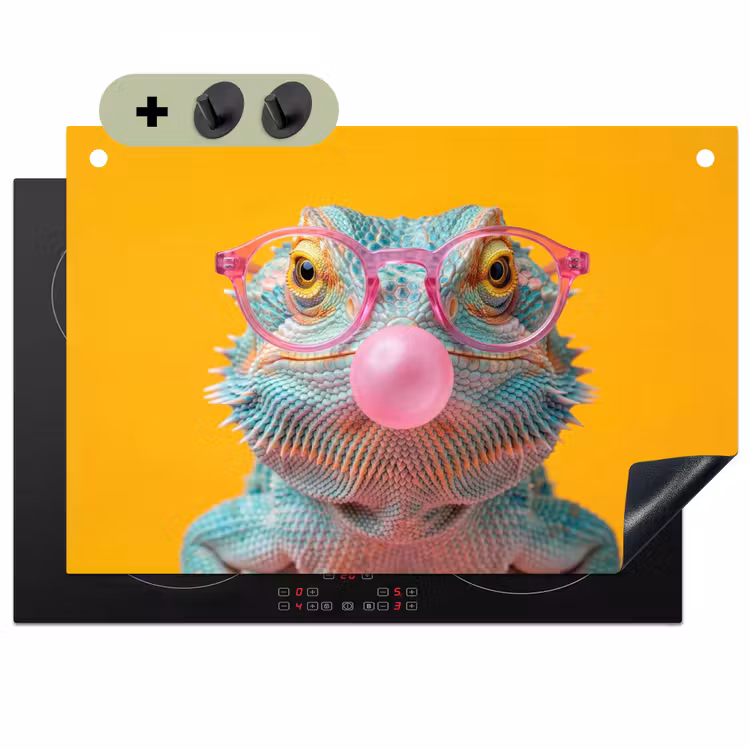 Kameleon - Kauwgom - Kleurrijk Inductie beschemer met haakjes klein -3d