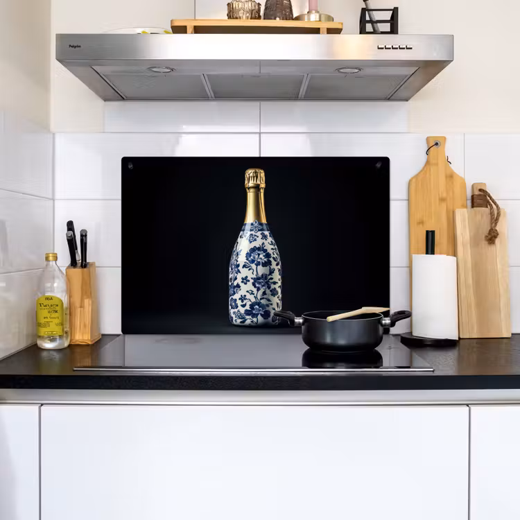 Champagne - Bloemen - Goud - Chique Inductie beschemer met haakjes klein -sfeer2