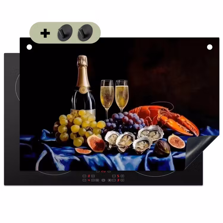 Champagne - Luxe - Oesters Inductie beschemer met haakjes klein -3d