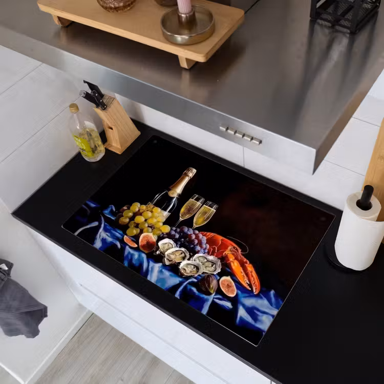 Champagne - Luxe - Oesters Inductie beschemer met haakjes klein -sfeer1