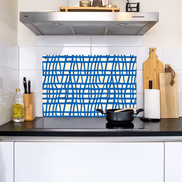 Ruitpatroon - Blauw - Crème Inductie beschemer met haakjes klein 777 -sfeer2