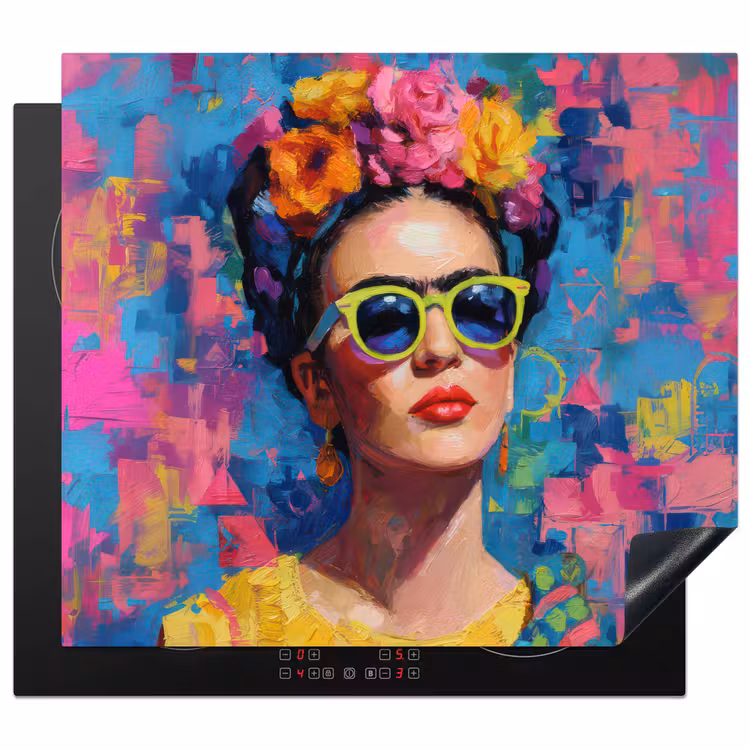 Vrolijk portret - Vrouw - Bloemenkroon Inductie beschermer vinyl 3mm middel -3d