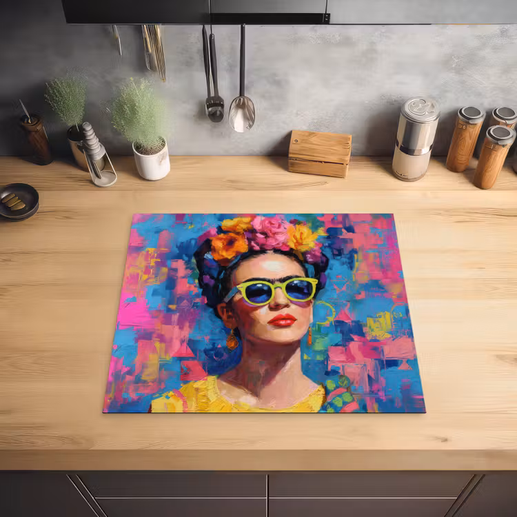 Vrolijk portret - Vrouw - Bloemenkroon Inductie beschermer vinyl 3mm middel -sfeer5