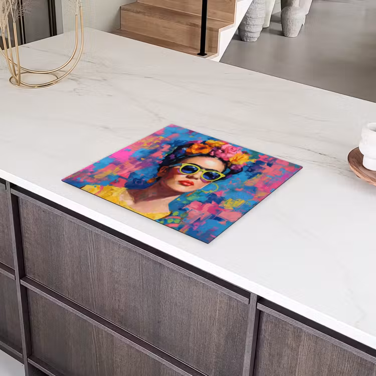 Vrolijk portret - Vrouw - Bloemenkroon Inductie beschermer vinyl 3mm middel -sfeer8