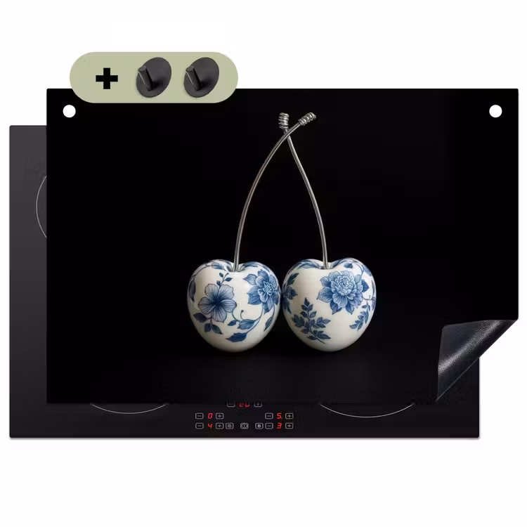 Kersen - Delfts blauw - Fruit Inductie beschemer met haakjes klein -3d