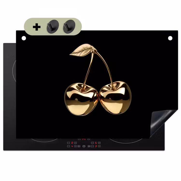 Kersen - Zwart - Goud - Chrome Inductie beschemer met haakjes klein -3d