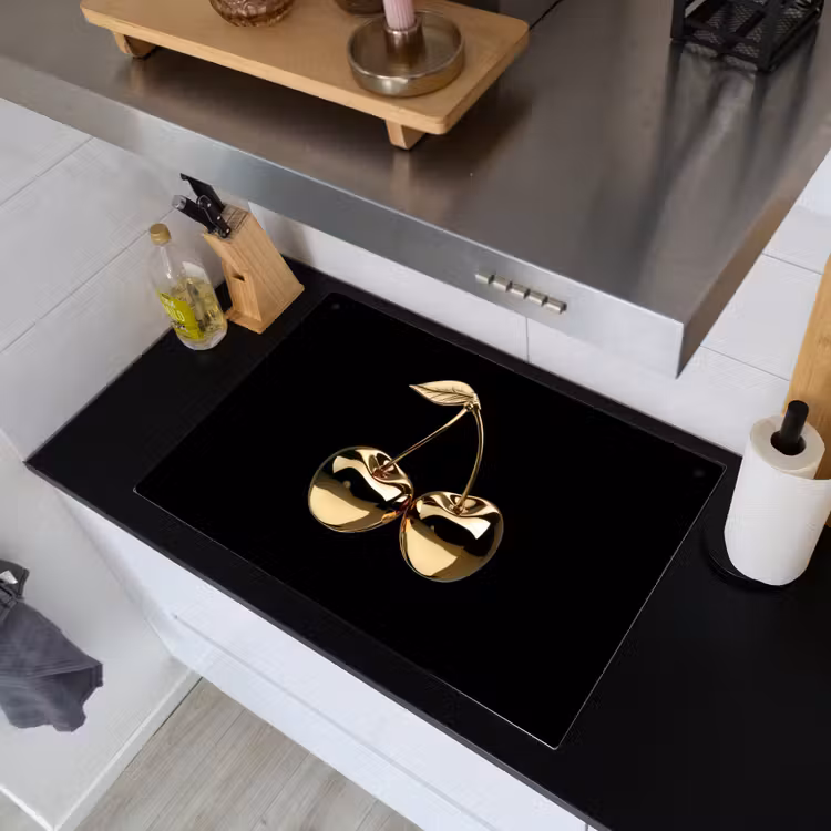 Kersen - Zwart - Goud - Chrome Inductie beschemer met haakjes klein -sfeer1