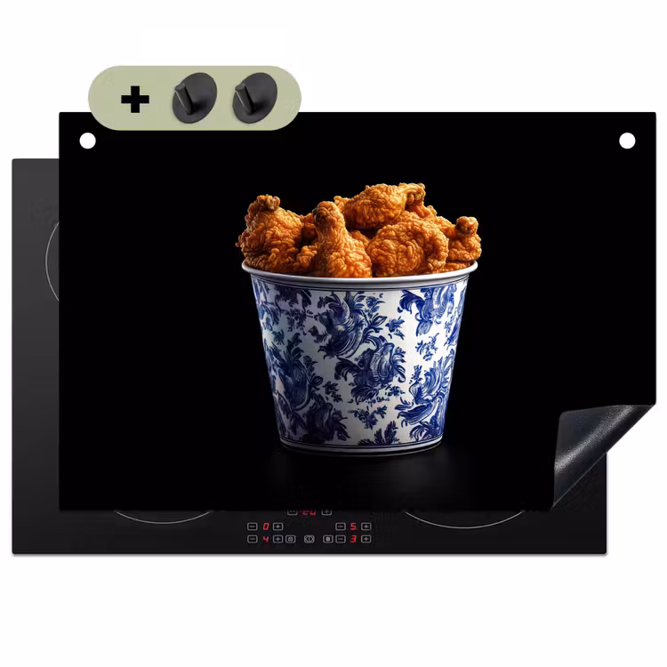 Kip - Bucket - Delfts blauw - Lekker Inductie beschemer met haakjes klein -3d