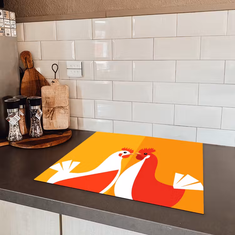 Kippen - Oranje - Vlakken Inductie beschermer vinyl 3mm middel -sfeer3