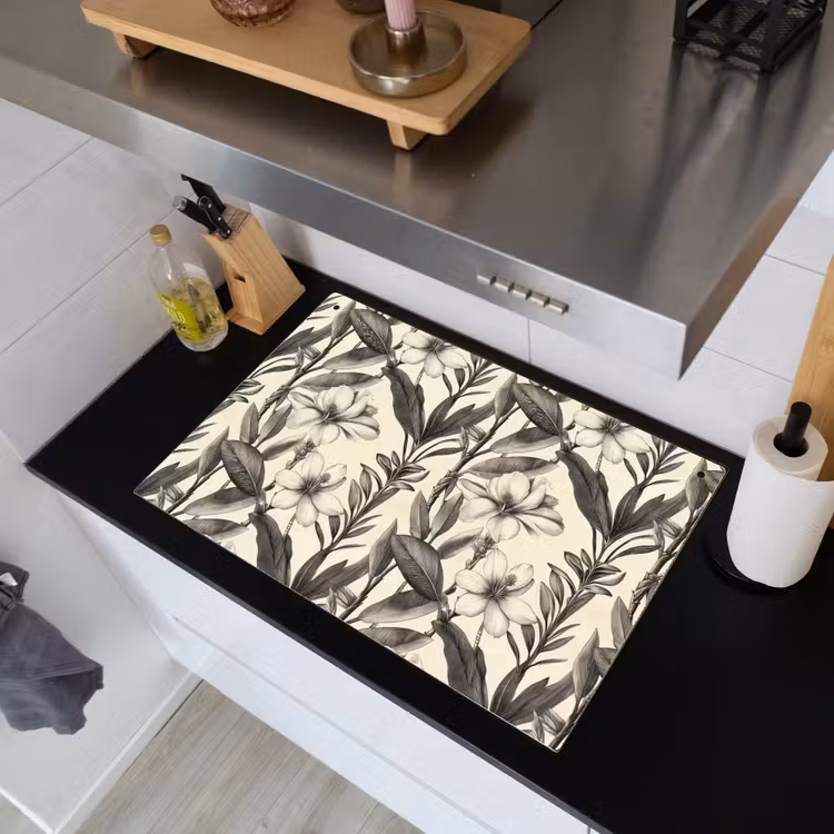 Klassiek - Botanisch - Zwart - Beige Inductie beschemer met haakjes klein 777 -sfeer1