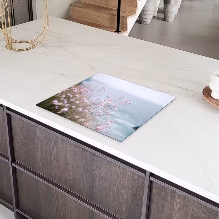 Klif - Bloemen - Zee - Roze Inductie beschermer vinyl 3mm middel -sfeer8