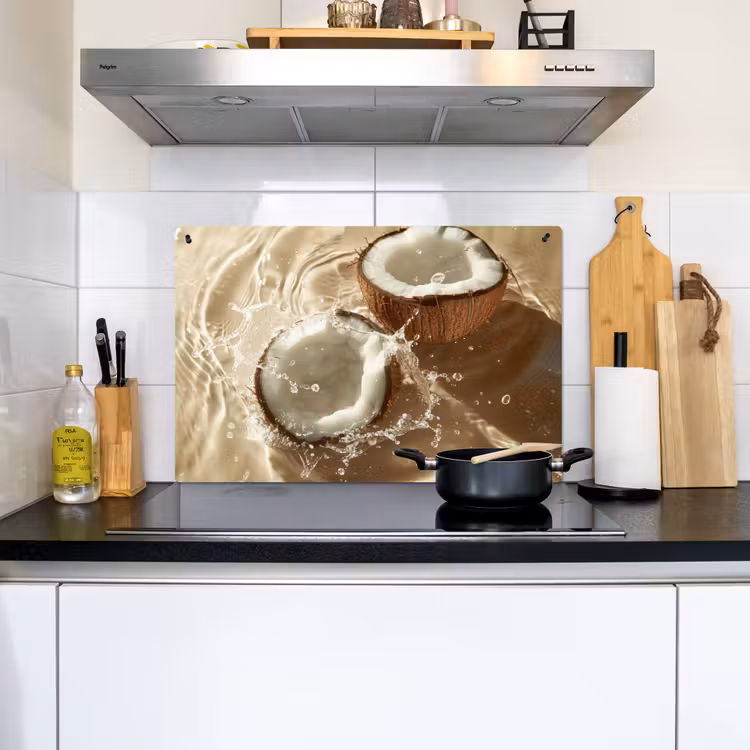 Kokosnoot - Water - Beige - Spetters Inductie beschemer met haakjes klein -sfeer2