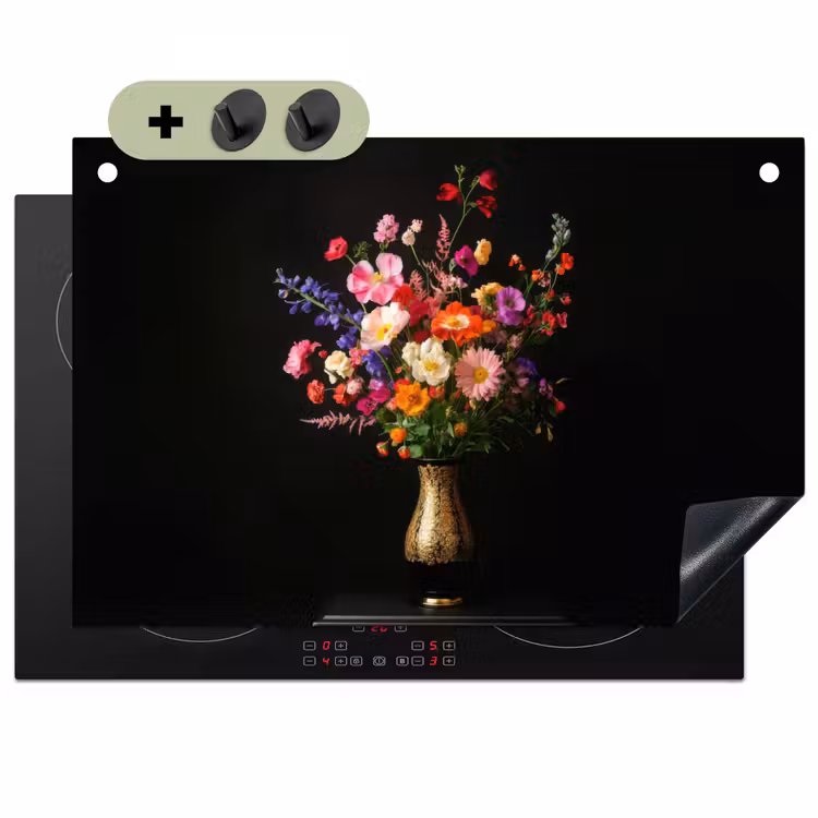 Kleurrijk - Boeket - Vaas - Goud Inductie beschemer met haakjes klein -3d