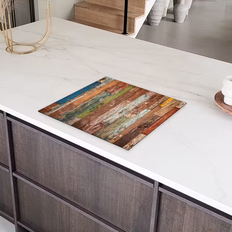 Kleurrijk Verweerd Hout Inductie beschermer vinyl 3mm middel -sfeer8