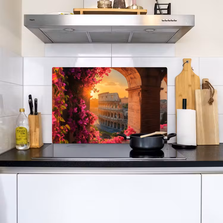 Colosseum - Rome - Roze Bloemen Inductie beschemer met haakjes klein -sfeer2