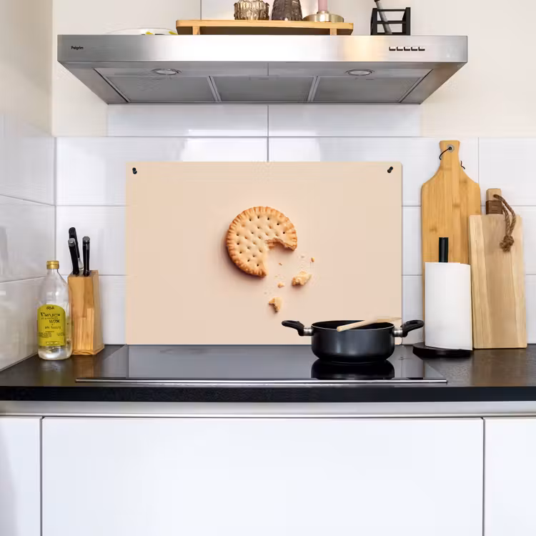 Koekje - Kruimels - beige Inductie beschemer met haakjes klein -sfeer2