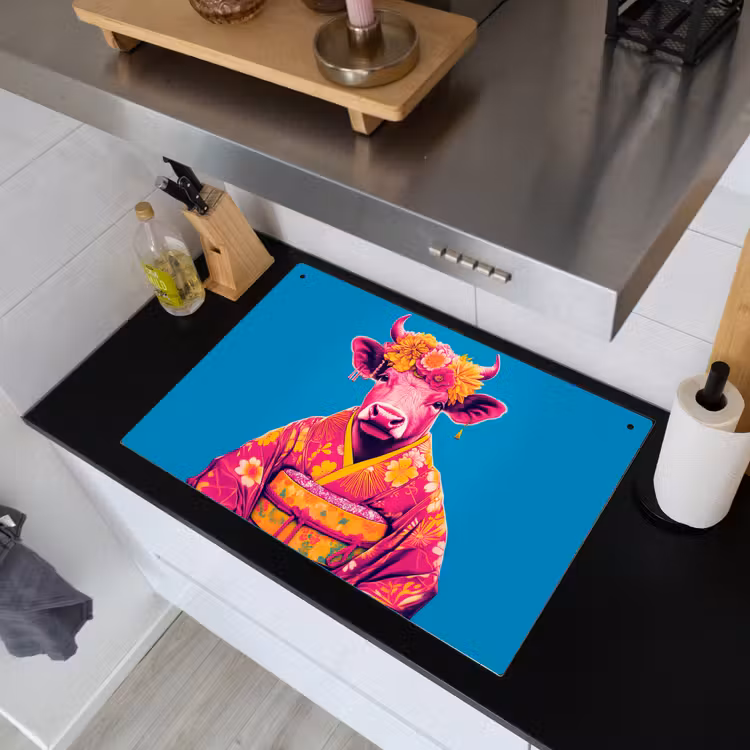 Koe - Bloemenkrans - Oorhangers - Kimono Inductie beschemer met haakjes klein -sfeer1