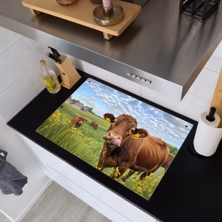 Koe - Weide - Bloemen Inductie beschemer met haakjes klein -sfeer1