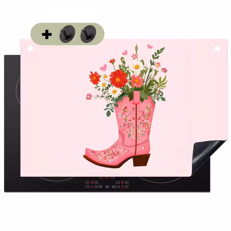 Cowboylaarzen - Roze - Boeket - Bloemen Inductie beschemer met haakjes klein -3d