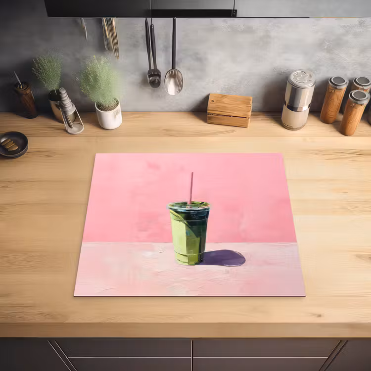 Beker - Rietje - Minimalistisch - Groen Inductie beschermer vinyl 3mm middel -sfeer5