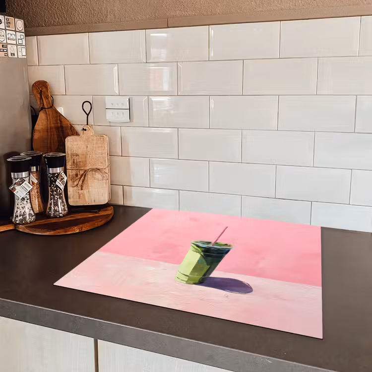 Beker - Rietje - Minimalistisch - Groen Inductie beschermer vinyl 3mm middel -sfeer3