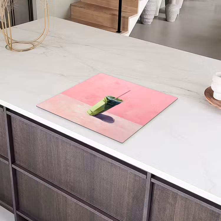 Beker - Rietje - Minimalistisch - Groen Inductie beschermer vinyl 3mm middel -sfeer8