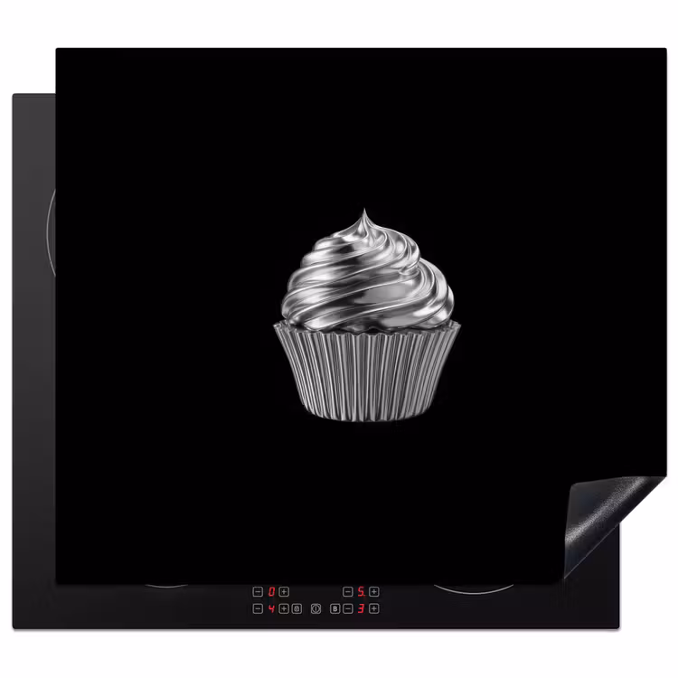 Cupcake - Luxueus - Zilver Inductie beschermer vinyl 3mm middel -3d