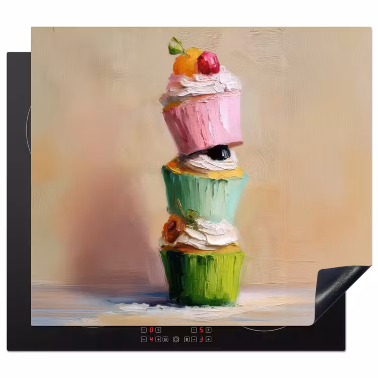 Cupcakes - Gestapeld - Kleurrijk - Fruit Inductie beschermer vinyl 3mm middel -3d