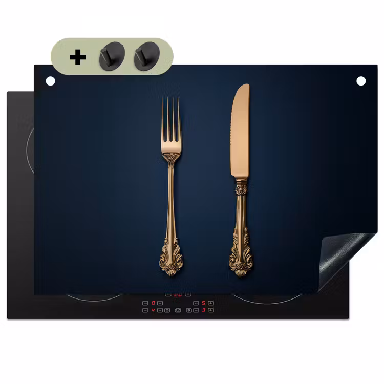 Bestek - Donkerblauw - Goud Inductie beschemer met haakjes klein -3d