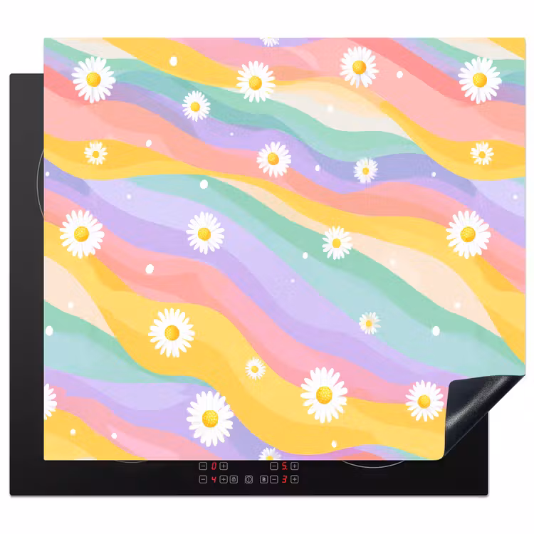 Madeliefjes - Kleurrijk - Pastel - Vrolijk Inductie beschermer vinyl 3mm middel -3d