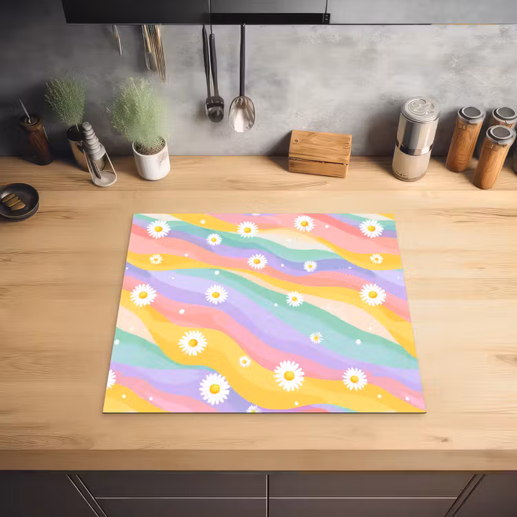 Madeliefjes - Kleurrijk - Pastel - Vrolijk Inductie beschermer vinyl 3mm middel -sfeer5